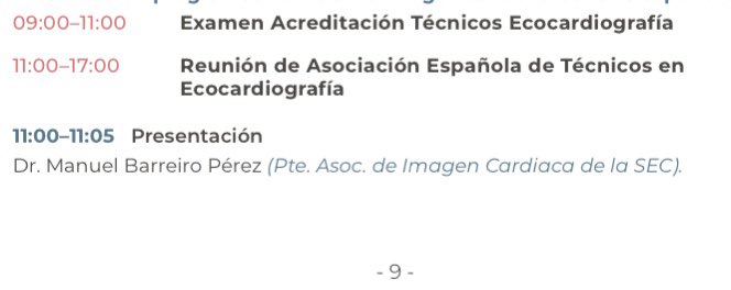 #cardioimagen25
Viernes 21. Sala A de 9 a 11 am👉🏻examen de acreditación de técnicos ecocardiografia 
<a href="/secardiologia/">Soc Esp Cardiología</a> <a href="/SERAM_RX/">SERAM - Sociedad Española de Radiología Médica</a> <a href="/EACVIPresident/">EACVI President</a> <a href="/manuelbarreirop/">Manuel Barreiro-Perez</a> 
<a href="/JRodriPalomares/">José F. Rodríguez Palomares</a>