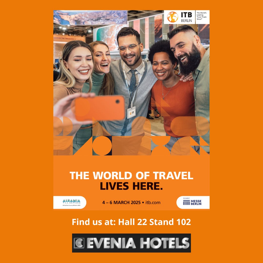 📢 <a href="/EveniaHotels/">Evenia Hotels</a> at <a href="/ITB_Berlin/">ITB Berlin</a> 2025 – The world of travel lives here! 🌍✨📍 
Visit us in Hall 22, Stand 102, and discover our tailored solutions for #businesstravelers, #corporateevents, and #MICEtourism.