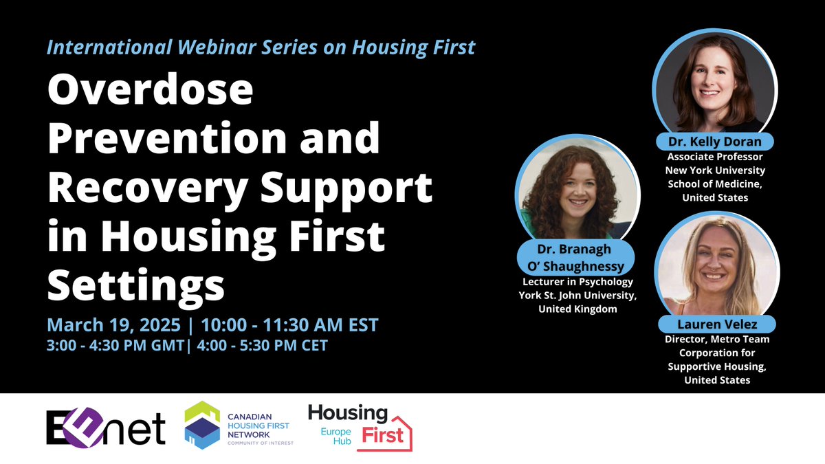 🚨 Don’t miss this! 🚨

Join experts from the U.S. &amp; Ireland to explore harm reduction &amp; recovery in #HousingFirst. Learn about overdose prevention &amp; evidence-based support strategies.

📅 March 19, 2025
⏰ 10-11:30 AM ET | 3 PM UK
🔗 Register now: ow.ly/YcbH50UWMBp