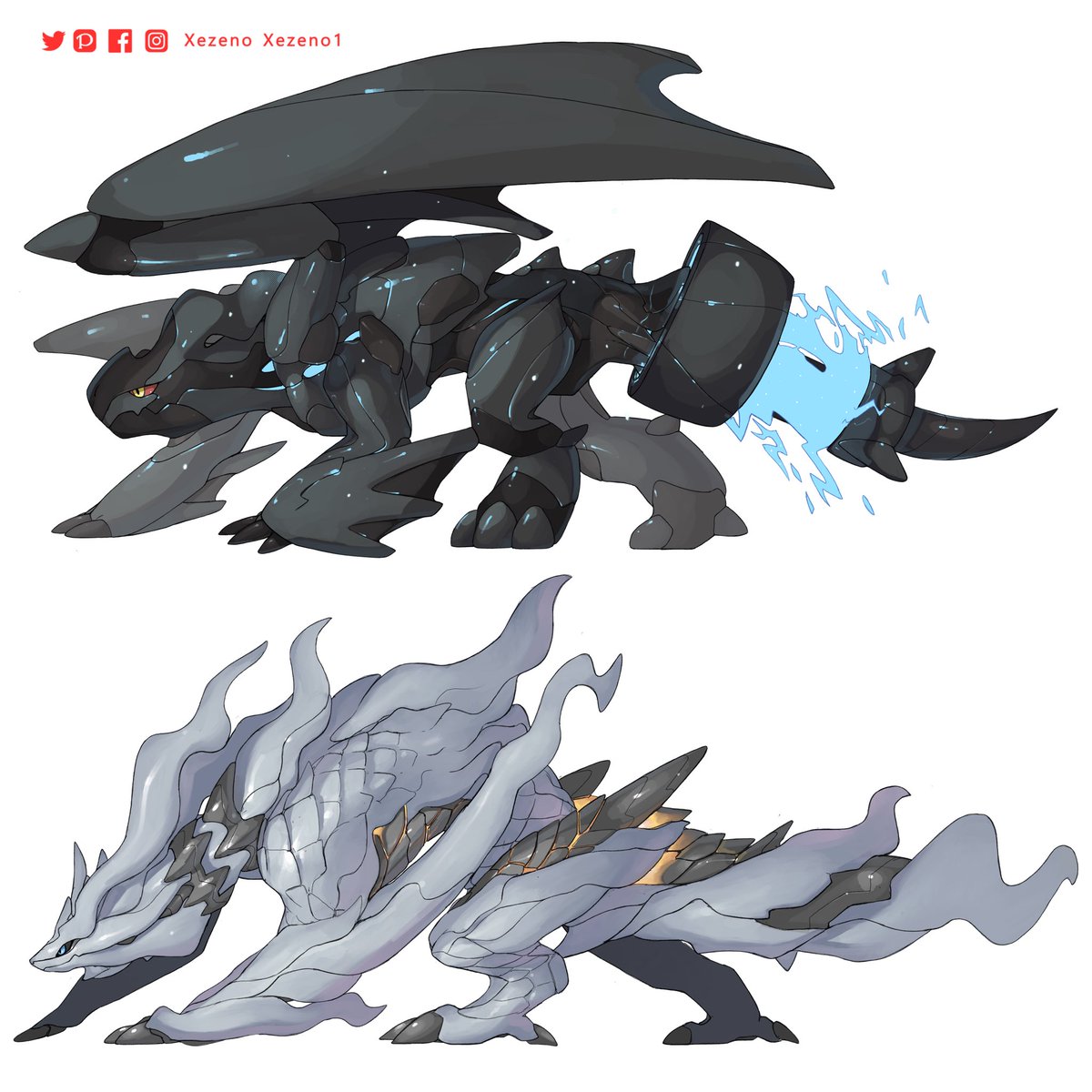Xezeno1's tweet image. Zekrom Reshiram but Monster Hunter