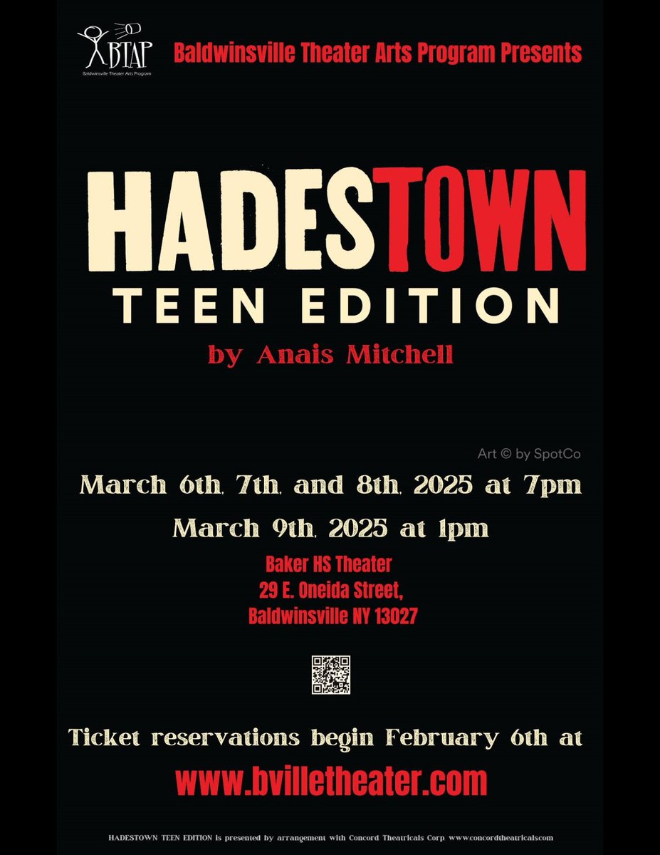 The Baldwinsville Theater Arts Program will present the senior production of Anaïs Mitchell’s “Hadestown Teen Edition" in March. Online tickets are available now on BTAP's website: bvilletheater.com Tickets available at no cost to the public. No online fees are assessed.