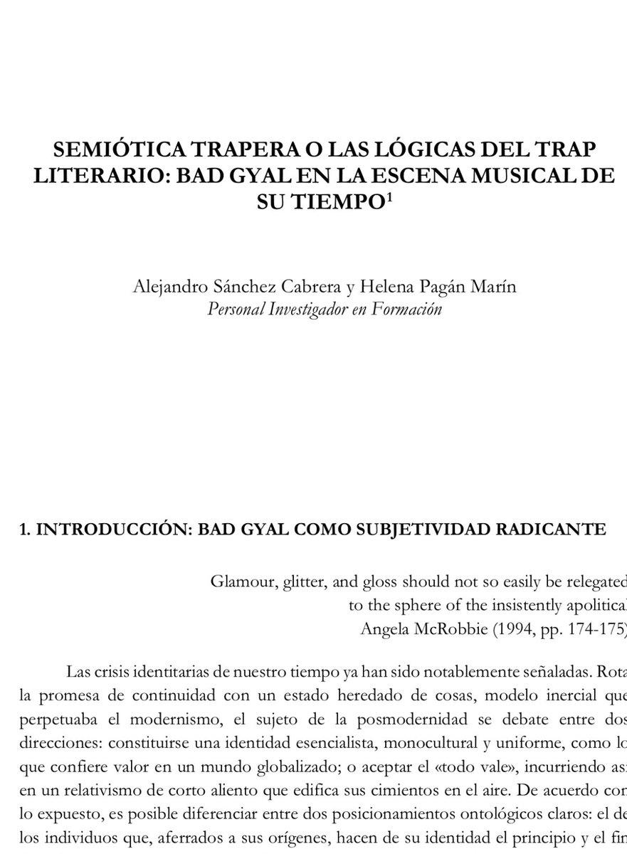 Ya está disponible en acceso abierto en Gredos la publicación “Semiótica trapera o las lógicas del trap literario: Bad Gyal en la escena musical de su tiempo” que <a href="/HelenaPagan/">Helena Pagán</a> y yo escribimos con mucho amor 🙏🏽🫂❤️ hdl.handle.net/10366/163590