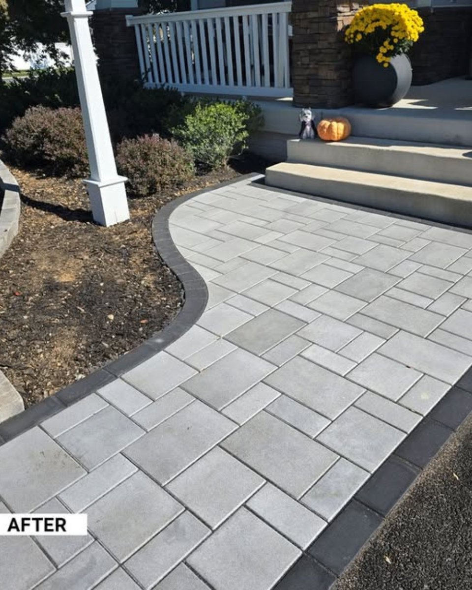 CambridgePavers's tweet image. Talk about a transformation! ✨ This stunning before &amp;amp; after by Three Little Birds Outdoor Living completely elevates the entrance with a sleek and stylish paver walkway. . If you're looking for a walkway upgrade, this is your sign! 🔥👏 #BeforeAndAfter  #PaverPerfection