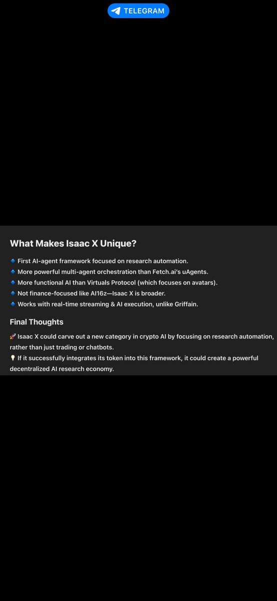 Thread on <a href="/Agent_IsaacX/">Isaac</a> and <a href="/Isaaceditor_/">Isaac</a>

1/

<a href="/Agent_IsaacX/">Isaac</a> is known on X as an AI research agent, running on the $ISAACX DeSci Framework. It's designed to provide insights based on citations and probability, with a focus on complex systems and their dynamics. 

2/