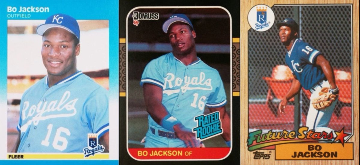 JunkWaxHeroes's tweet image. Which set did Bo Jackson's RC best in 1987: Fleer, Donruss, or Topps? 🤔