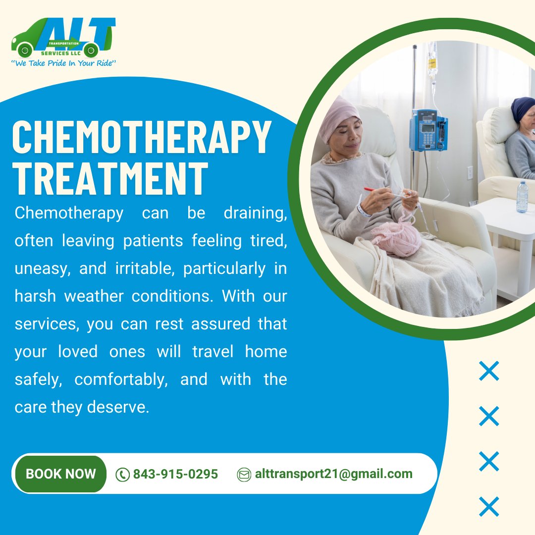 alttransportllc's tweet image. Compassionate rides for a smoother recovery. 💚 ALT Transportation Services ensures safe, comfortable, and stress-free transportation after chemotherapy. Let us take care of the journey while you focus on healing. 🚗💐 #HealingWithCare #NEMT #ConwaySC