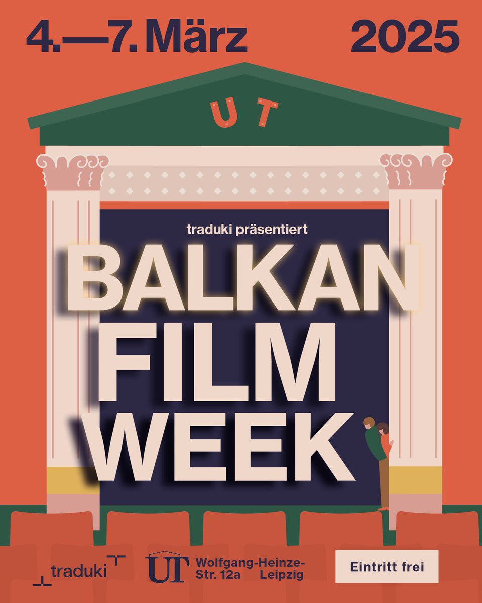 Traduki (@tradukieu) on Twitter photo Das Programm der Balkan Film Week ist da! Dieses Jahr haben wir gleich 10 Filme mit im Gepäck:
traduki.eu/bfw25/
Die #bfw25 ist eine cineastische Einstimmung in das TRADUKI-Programm auf der <a href="/buchmesse/">Leipziger Buchmesse</a>. Alle Vorführungen finden im <a href="/utconnewitz/">UT Connewitz</a> statt. Eintritt frei! Das Programm der Balkan Film Week ist da! Dieses Jahr haben wir gleich 10 Filme mit im Gepäck:
traduki.eu/bfw25/
Die #bfw25 ist eine cineastische Einstimmung in das TRADUKI-Programm auf der <a href="/buchmesse/">Leipziger Buchmesse</a>. Alle Vorführungen finden im <a href="/utconnewitz/">UT Connewitz</a> statt. Eintritt frei!