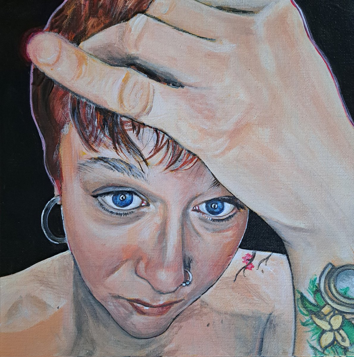 Self Portrait 2025
Acrylic on canvas panel
20x20cm 

✨️👋
#art #painting #portrait #selfportrait #artist