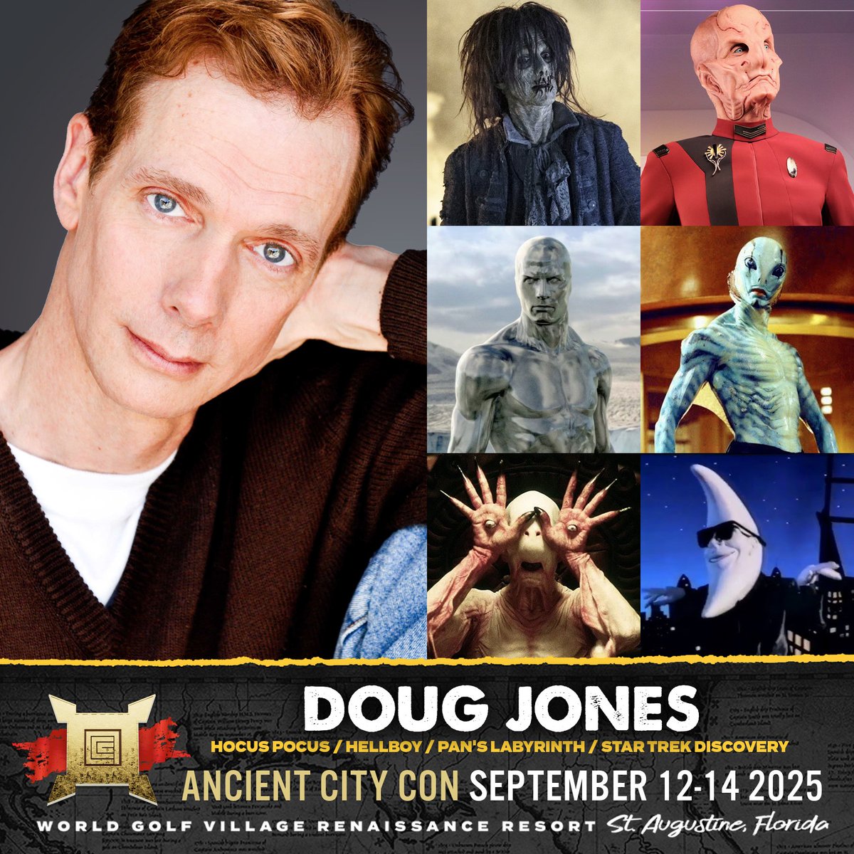 We are out of this world to welcome very special guest Doug Jones to the show this September 12-14 in St Augustine, FL.

Meet Doug all three days of Ancient City Con 2025!
Tickets, hotel, and VIP package info at AncientCityCon.com