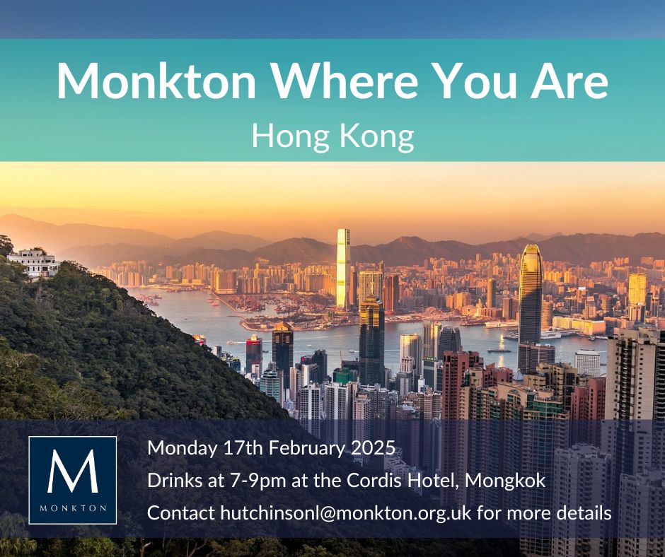 Lyndsay Hutchinson, Head of Admissions and Marketing invites all those from the Monkton Community Hong Kong to join her for drinks on Mon 17th February from 7- 9pm in the Alibi Bar at the Cordis Hotel, Mongkok. If you would like to attend, please email: hutchinsonl@monkton.org.uk