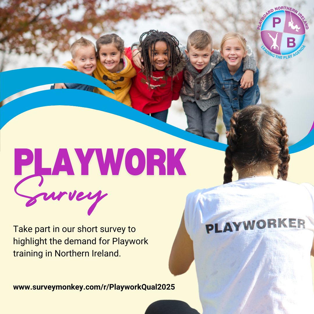 The availability of #Playwork qualifications is currently severely limited across NI, impacting negatively on the play-based School-Age Childcare sector.

Please complete the short survey at surveymonkey.com/r/PlayworkQual… to provide an indication of training need.