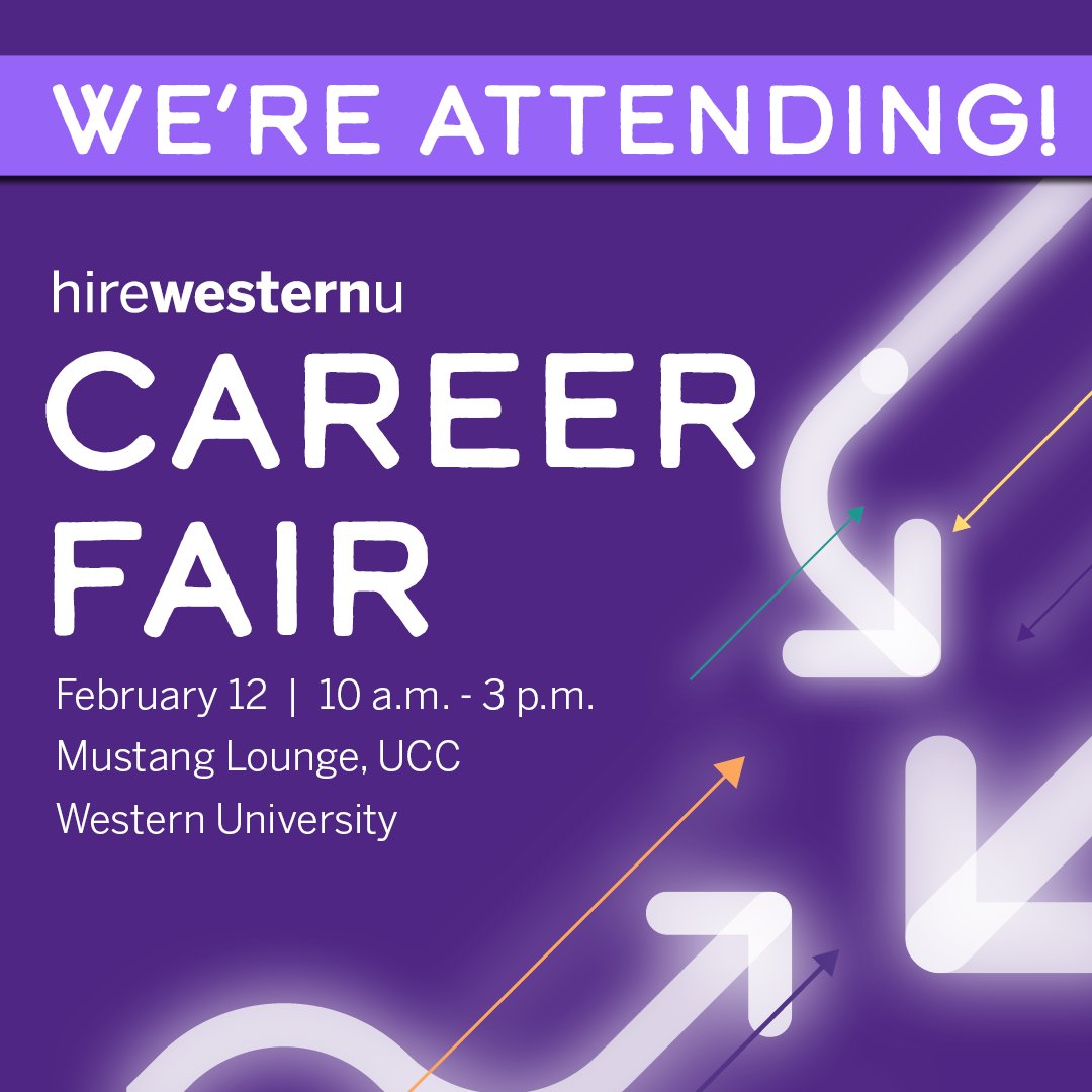 We are excited to share that we will be attending the hirewesternu Career Fair on February &amp; 12 at <a href="/WesternU/">Western University</a>! Join us in the Mustang Lounge from 10 a.m. to 3 p.m. to learn about opportunities to work with us now or in the future. See you there! careerfair.uwo.ca