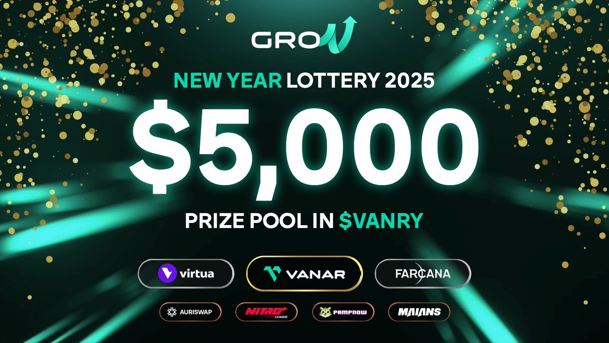 GroV (@grovanar) on Twitter photo 🎉 The New Year Lottery 2025 campaign is now CLOSED!
A huge thank you to everyone who participated and to our incredible sponsors:
🏆 Gold Sponsor: <a href="/Vanarchain/">Vanar</a>
🥈 Silver Sponsors: <a href="/VirtuaMetaverse/">Virtua</a>, <a href="/FarcanaOfficial/">Farcana</a>
🌟 Bronze Sponsors: <a href="/AuriSwapDEX/">Auriswap</a>, <a href="/nitroleaguegame/">Nitro League</a>, <a href="/PampNow/">pamp.now 😼</a>, 🎉 The New Year Lottery 2025 campaign is now CLOSED!
A huge thank you to everyone who participated and to our incredible sponsors:
🏆 Gold Sponsor: <a href="/Vanarchain/">Vanar</a>
🥈 Silver Sponsors: <a href="/VirtuaMetaverse/">Virtua</a>, <a href="/FarcanaOfficial/">Farcana</a>
🌟 Bronze Sponsors: <a href="/AuriSwapDEX/">Auriswap</a>, <a href="/nitroleaguegame/">Nitro League</a>, <a href="/PampNow/">pamp.now 😼</a>,