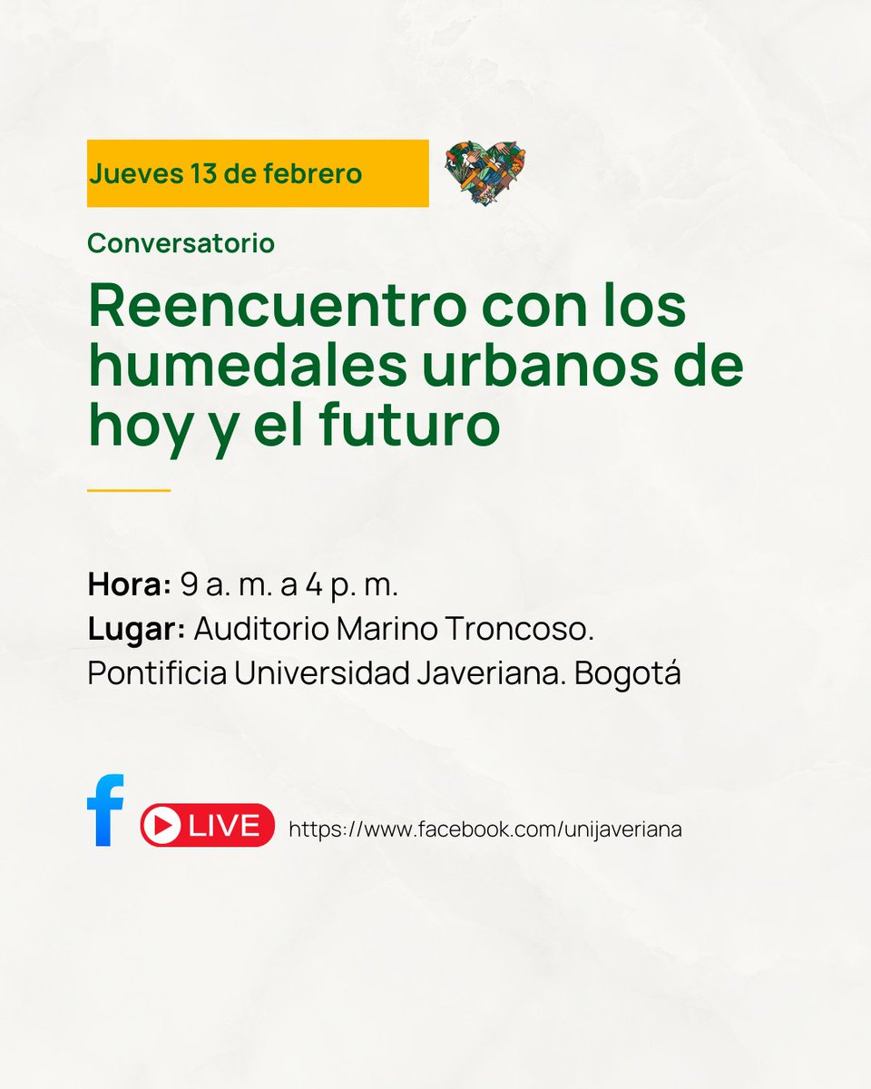 Seguimos celebrando los humedales🥳Los invitamos al conversatorio "Reencuentro con los humedales urbanos de hoy y el futuro", allí tendremos experiencias en humedales urbanos 🌾, relatos de las jornadas de campo en Bogotá, Rionegro, Cali y Barranquilla 📷; y la visión desde la