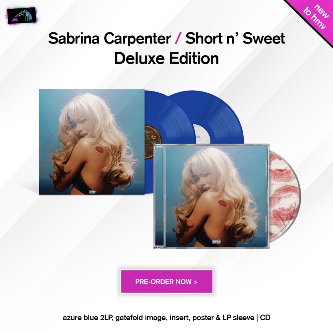 hmvMaidstone's tweet photo. 💙 𝐒𝐇𝐎𝐑𝐓 𝐍’ 𝐒𝐖𝐄𝐄𝐓 𝐃𝐄𝐋𝐔𝐗𝐄 💙 

Celebrate Valentine’s Day with the 𝘥𝘦𝘭𝘶𝘹𝘦 edition of Sabrina Carpenter’s Short N’ Sweet!  

5 NEW tracks on Azure blue coloured vinyl + more! 

Pre-order in store NOW!

#hmv #new #trending #sabrinacarpenter #music https://t.co/ItKXCkoWlY
