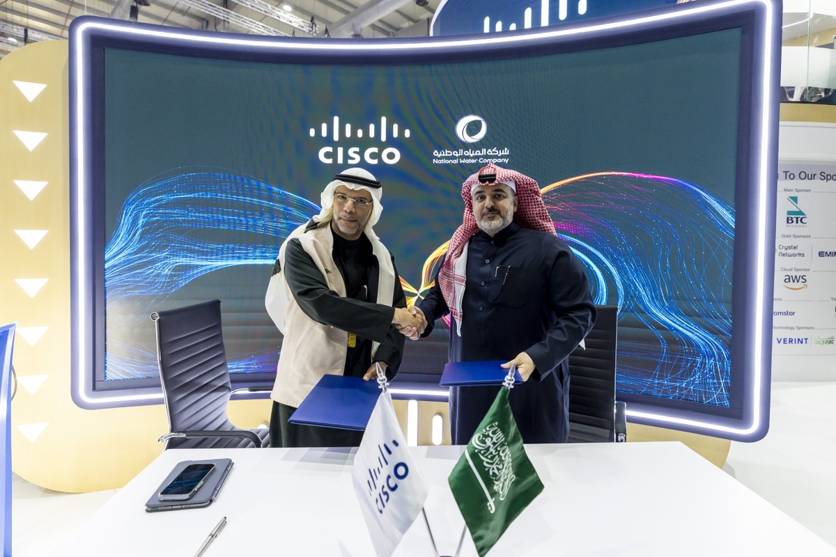 CiscoSaudia's tweet image. Cisco and the National Water Company (@nwc_media) have signed an MoU at @LEAPandInnovate to enhance the efficiency of water services. 

Focus areas include network modernization, AI infrastructure, security, and integration of collaboration technologies. 

#CiscoLEAP #LEAP25