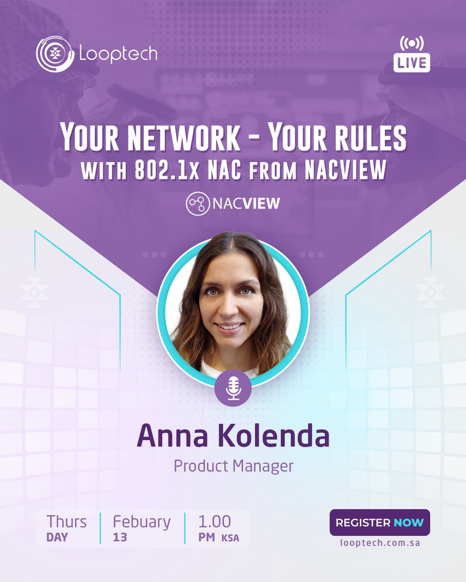 l8ptech's tweet image. 🔐 Take Control of Your Network Security! 🔐

At #Looptech, we’re committed to providing you with the insights you need to secure your infrastructure.

🚀 Join our exclusive webinar:
Your network – Your rules with 802.1x NAC from NACVIEW

Agenda:
-What are NAC systems, and what…