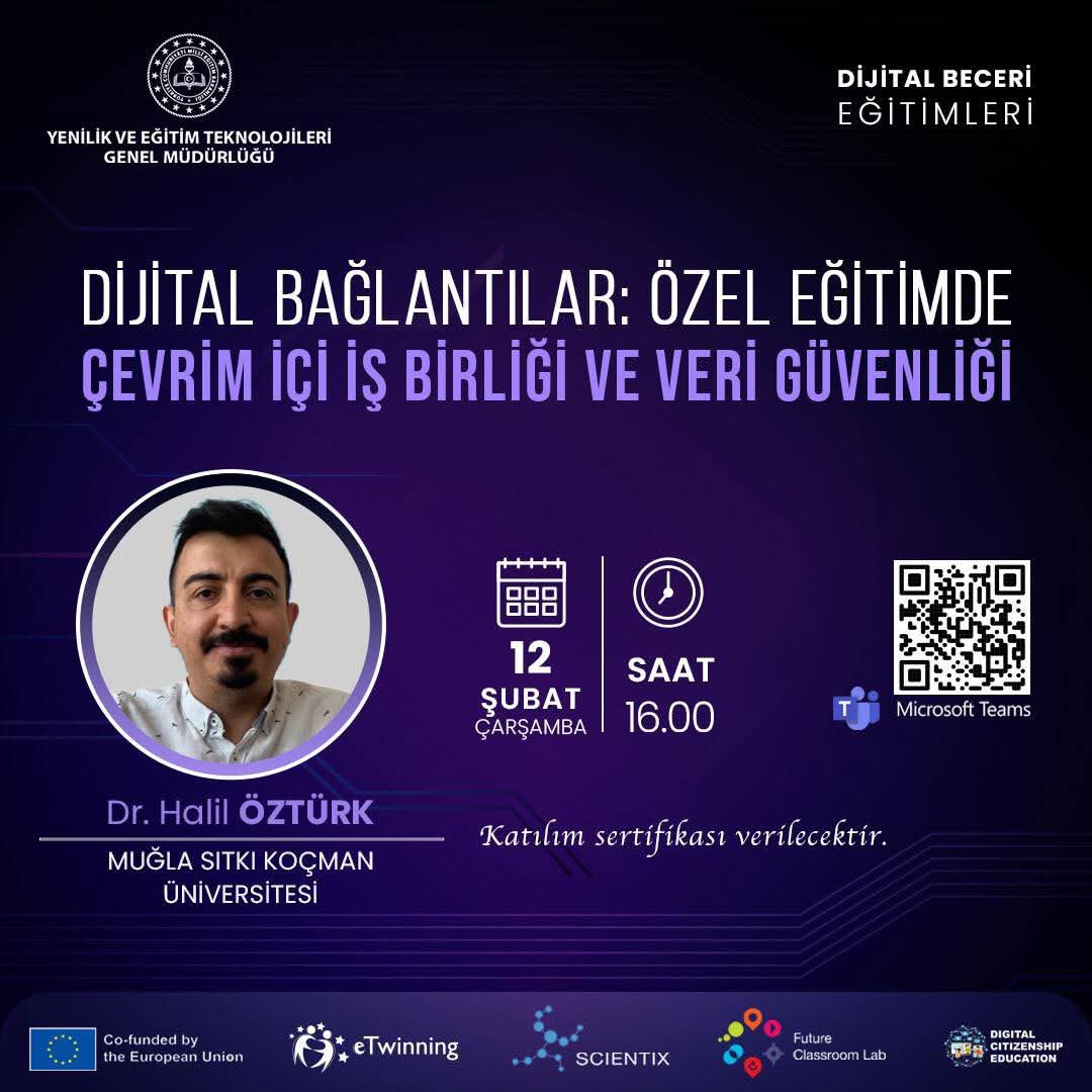 Fatih Projesi - Ordu (@ordufatihpro) on Twitter photo Dijital Bağlantılar: Özel Eğitimde Çevrim İçi İş Birliği ve Veri Güvenliği
Dr.HalilÖZTÜRK
📆12 Şubat 2025 Çarşamba 16.00
🔗 meb.ai/UjLyHVE
Giriş ID:366841432513
Kodu:pc2kc6Mz
#egitimkentiORDU
<a href="/tcmeb/">Millî Eğitim Bakanlığı</a> <a href="/Yusuf__Tekin/">Yusuf Tekin</a> <a href="/mebyegitek/">Yenilik ve Eğitim Teknolojileri Genel Müdürlüğü</a> <a href="/TCOrduValiligi/">Ordu Valiliği</a> <a href="/CelileErenOKTEN/">Celile Eren ÖKTEN</a> <a href="/mfvargeloglu/">MEHMET FATİH VARGELOĞLU</a> Dijital Bağlantılar: Özel Eğitimde Çevrim İçi İş Birliği ve Veri Güvenliği
Dr.HalilÖZTÜRK
📆12 Şubat 2025 Çarşamba 16.00
🔗 meb.ai/UjLyHVE
Giriş ID:366841432513
Kodu:pc2kc6Mz
#egitimkentiORDU
<a href="/tcmeb/">Millî Eğitim Bakanlığı</a> <a href="/Yusuf__Tekin/">Yusuf Tekin</a> <a href="/mebyegitek/">Yenilik ve Eğitim Teknolojileri Genel Müdürlüğü</a> <a href="/TCOrduValiligi/">Ordu Valiliği</a> <a href="/CelileErenOKTEN/">Celile Eren ÖKTEN</a> <a href="/mfvargeloglu/">MEHMET FATİH VARGELOĞLU</a>