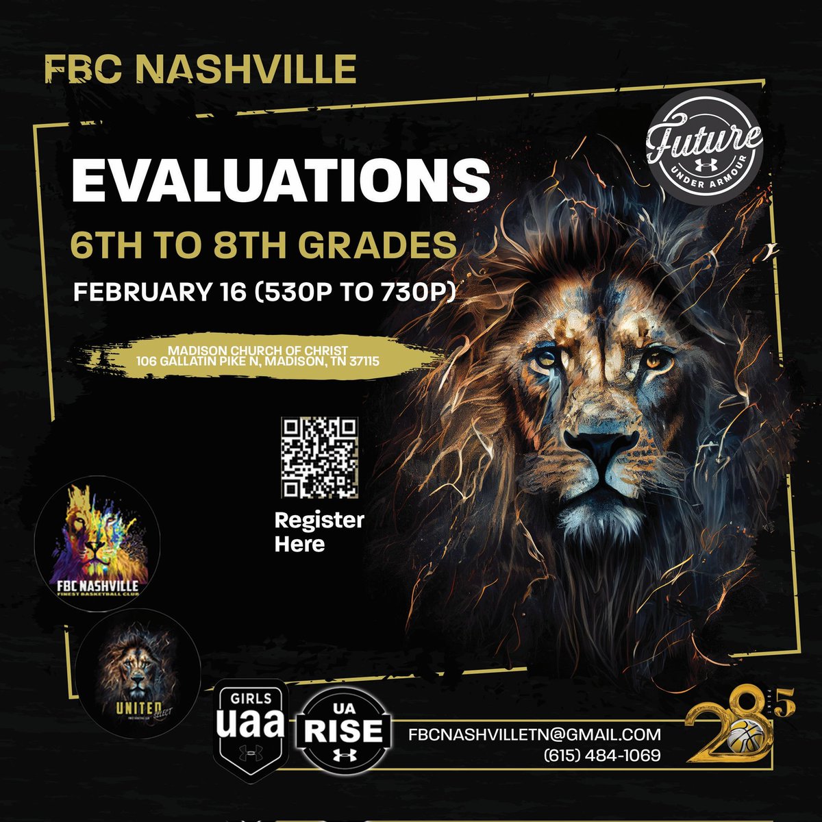 🏀✨ Calling all lady hoopers in grades 6th-8th! Are you looking for a top exposure basketball program for girls? Come join the family at FBC Nashville/FBC United Select!  

📅 **Open Gym/Tryouts**  
🗓️ Sunday, February 16  
🕟 5:30-7:30 PM
📍 Madison Church of Christ  
🚪 106