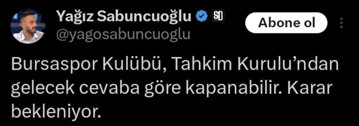 İyi geceler Bursaspor Ailesi.

Bizde kapatılacak kulüp yok ama kapatılacak hesaplar var.