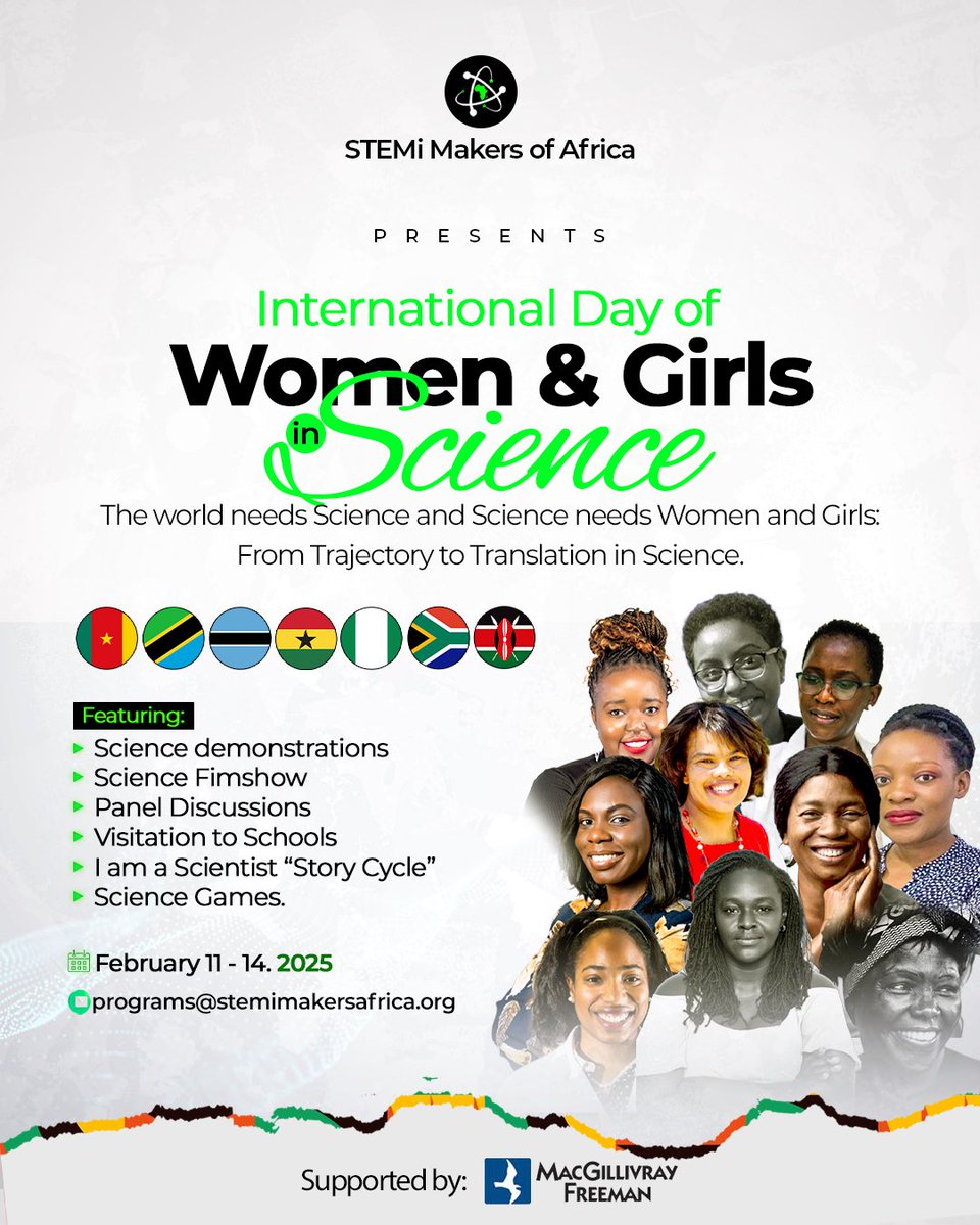 🥁🥁🥁

We are beyond thrilled to be hosting another International Science Week for Women and Girls in Science across Africa.

With over 600 girls across 10 schools in 7 countries (South Africa 🇿🇦, Cameroon 🇨🇲, Nigeria 🇳🇬, Botswana 🇧🇼, Ghana 🇬🇭 , Kenya 🇰🇪 and Tanzania 🇹🇿, we hope