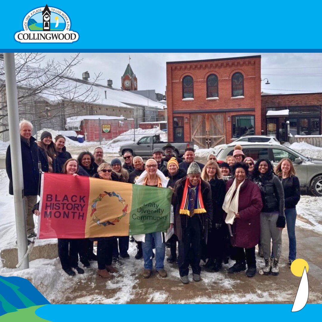 The Town proudly raised the Black History Month flag today w/ members of the Unity Collective &amp; Collingwood Council. Thanks to Dr. Farel Anderson for sharing remarks. Explore local &amp; provincial resources celebrating Black history, culture, and voices at ow.ly/o2bU50UX5nv