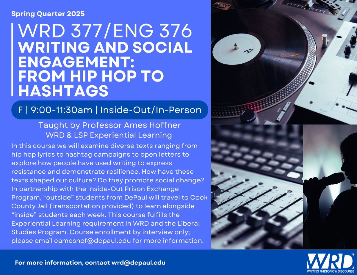 Another new class has been added to the Spring Quarter course list! If you’d like to take this course, please email cameshof@depaul.edu to schedule an interview and be approved for enrollment. 

Read the flyer for full details!