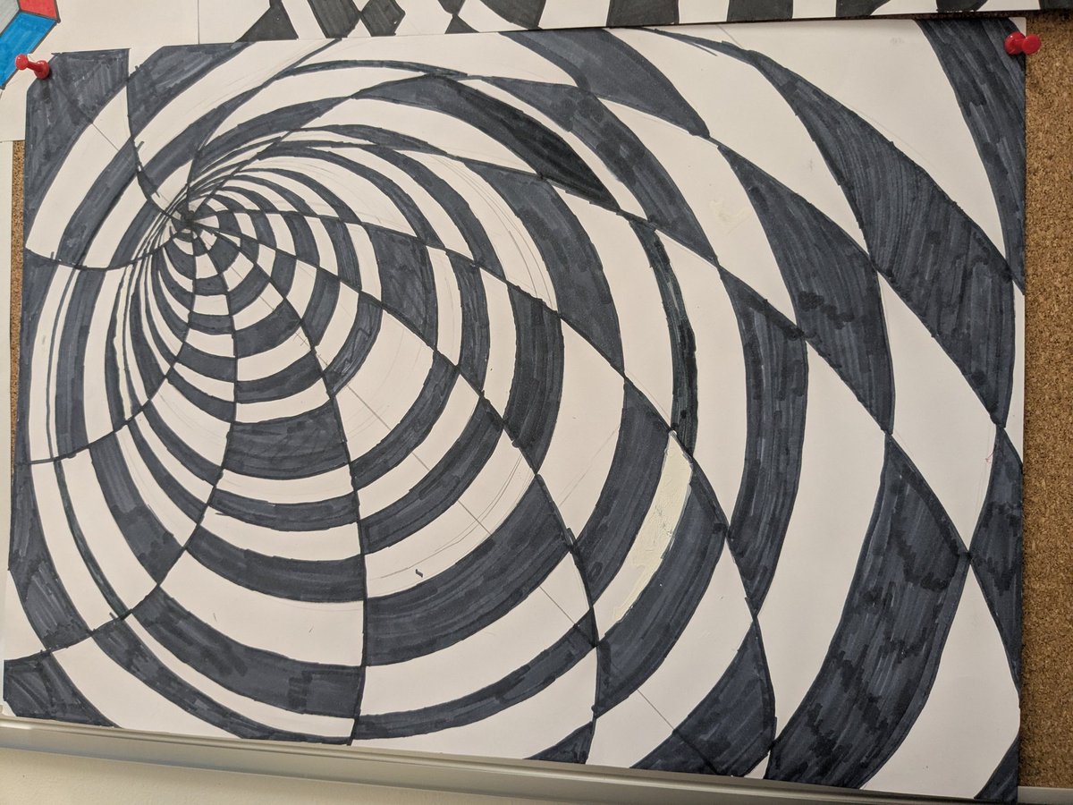 Celine_KD's tweet image. La suite des illusions avec les 6e Math&apos;art! 🤯🥳
Choix des élèves : essayer de faire un trou/ tunnel 🕳️, et on change de format... sur du A3!
Prochain format bien + grand! Place aux vacances, et après... les anamorphoses sur les murs du collège ! 🤩@LesMathsEnScene @DeRegards