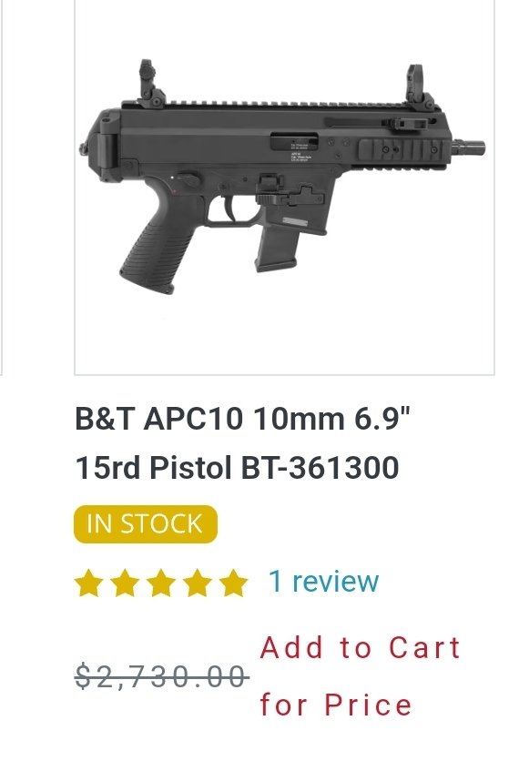 AKballistics's tweet photo. 🔥⭐️➡️ https://t.co/4zxpRo6vng
B&T 6.9" barrel APC 10mm on sale at EuroOptics! Normally $2730.00, now just $2489.00.
Affiliate Link 🔥⭐️
#10mm #SubGun #GunDeals #2AShallNotBeInfringed @EuroOptics https://t.co/Ew4kcdUHIA