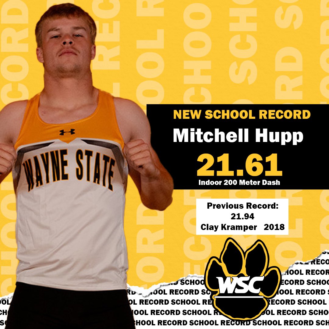 SCHOOL RECORD ALERT 🚨

At the Wildcat Classic in our new facility, Mitchell Hupp broke the 200m school record which was previously held by <a href="/SleepSkateEat/">Clay Kramper</a> set back in 2018.

Congratulations, Hupp!!

Mitchell currently sits:

#8 in the NSIC
#49th in NCAA D2