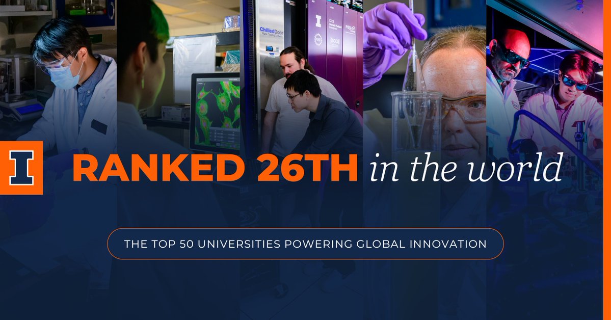 Innovation that transforms the 🌎

Illinois comes in at 26th in the world for universities powering global innovation! #IllinoisResearch

📰: clarivate.com/news/clarivate…