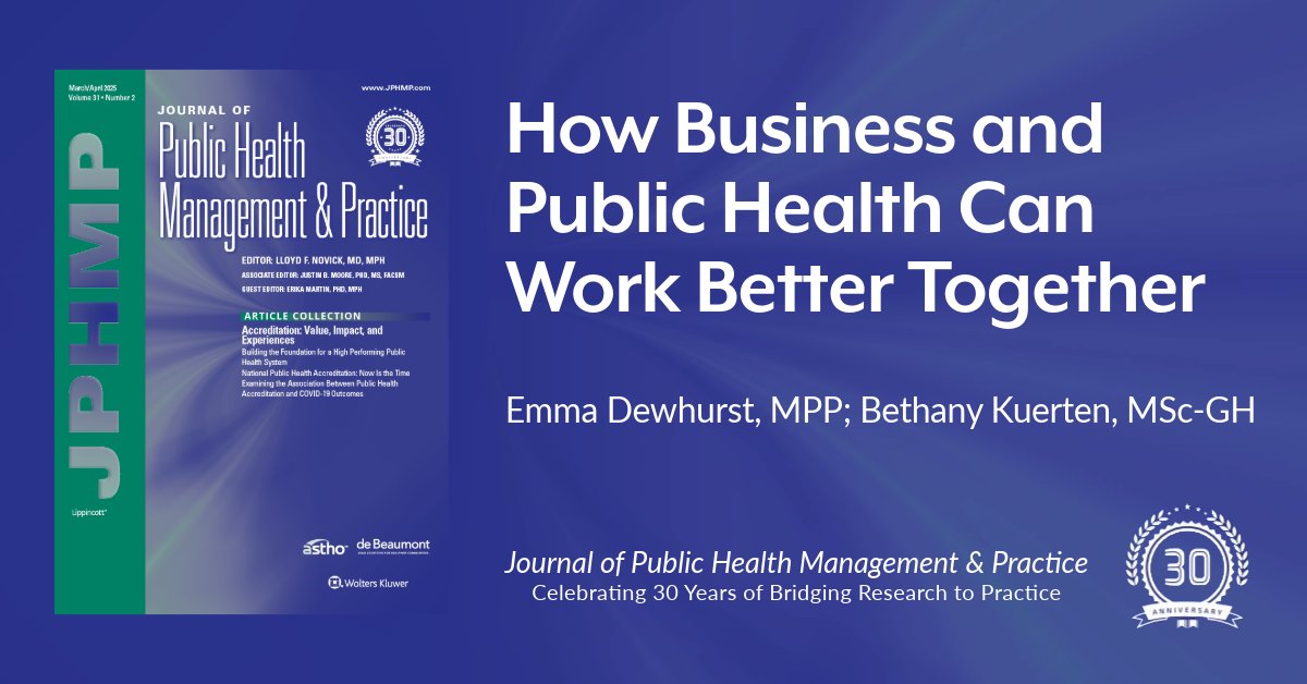 Public health and business are inextricably linked, but partnerships between the two sectors remain rare. Our latest Getting Practical column in @JPHMPDirect explores how to start and maintain these multi-sector collaborations.  journals.lww.com/jphmp/fulltext…