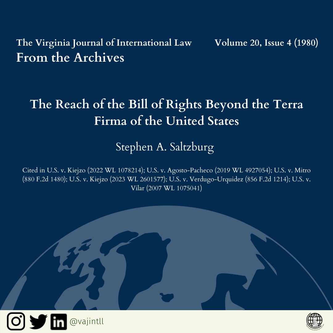 VJIL is proud to introduce our "From the Archives" series, where we highlight literature that has made a great impact. First up is an article by Stephen A. Saltzburg.

"In the last two decades, the notion that U.S. officials, whether state or federal, must comply with..."