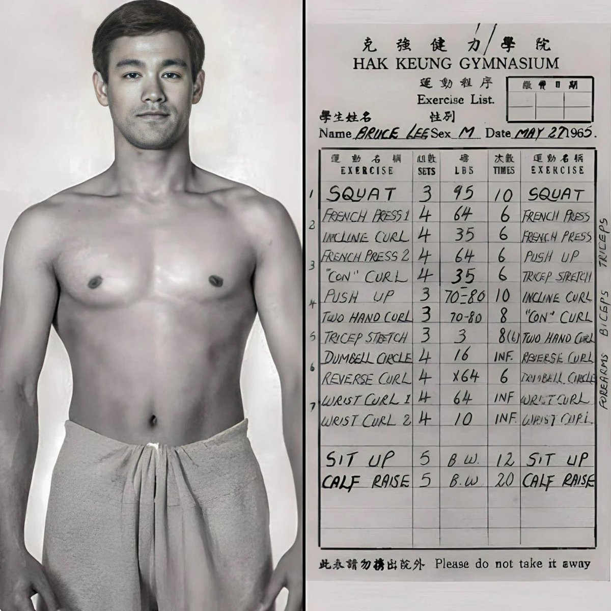 Bruce Lee's workout routine from the 1960s.