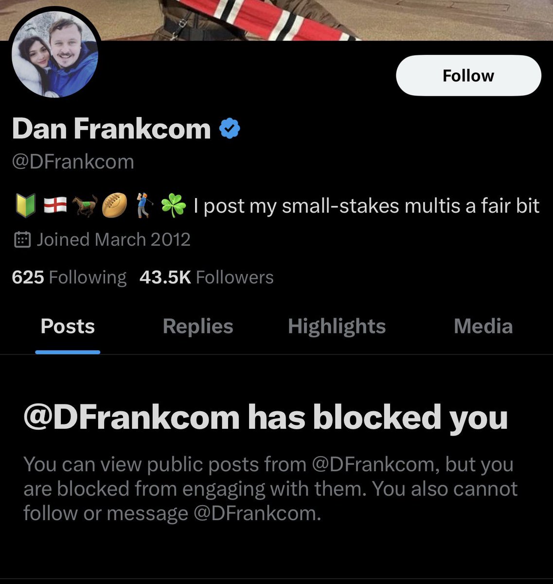 TGG (@thegallopguide) on Twitter photo Anyone who interacts with this guy I feel bad for you.
Heโs a gambling addict and one of the biggest crooks on here.
<a href="/DFrankcom/">Dan Frankcom</a> You might block me and hide my comment, so I thought Iโd just post it here, you canโt hide it when I post from my own account.
Cheers Dan. Anyone who interacts with this guy I feel bad for you.
Heโs a gambling addict and one of the biggest crooks on here.
<a href="/DFrankcom/">Dan Frankcom</a> You might block me and hide my comment, so I thought Iโd just post it here, you canโt hide it when I post from my own account.
Cheers Dan.