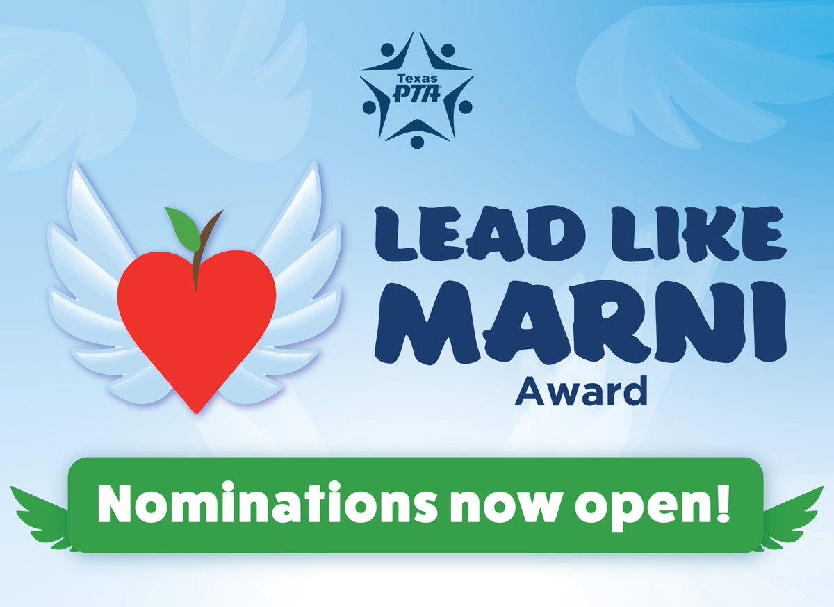 🪽Nominations are now open for the Lead Like Marni Award! ❤ This award recognizes volunteers passionate about our mission, welcoming and encouraging to all, and always ready to face a challenge with grit, resilience, &amp; humor. ✨

🚨 Deadline: April 1st
🔗 txpta.org/lead-like-marn…