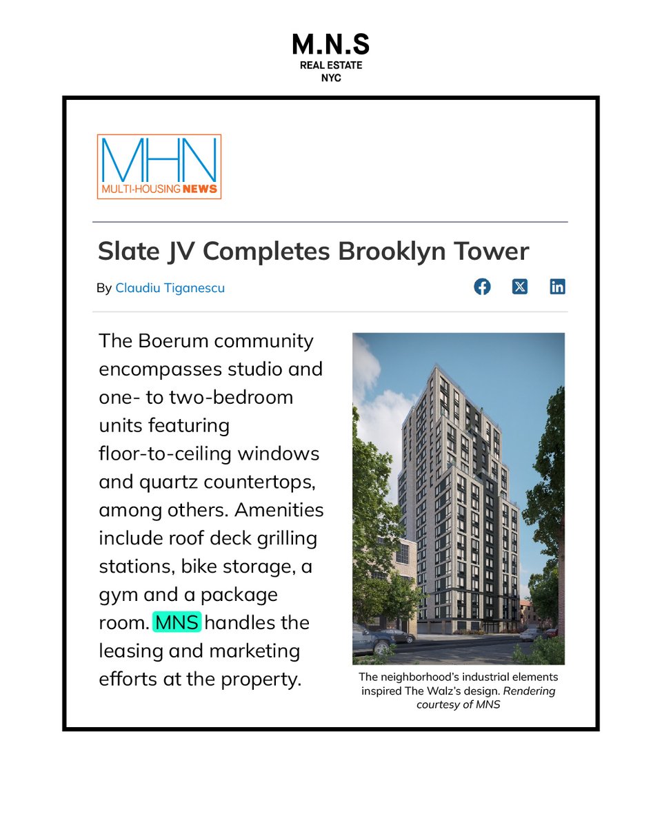 The Welz is in the spotlight! ✨ Catch MNS &amp; our newest East Williamsburg development featured in @mhnonline 

Read more at mns.com/press

#thewelzbk #mnsrealestate #mnspress #mnsnewdev #nycrentals #brooklynrentals