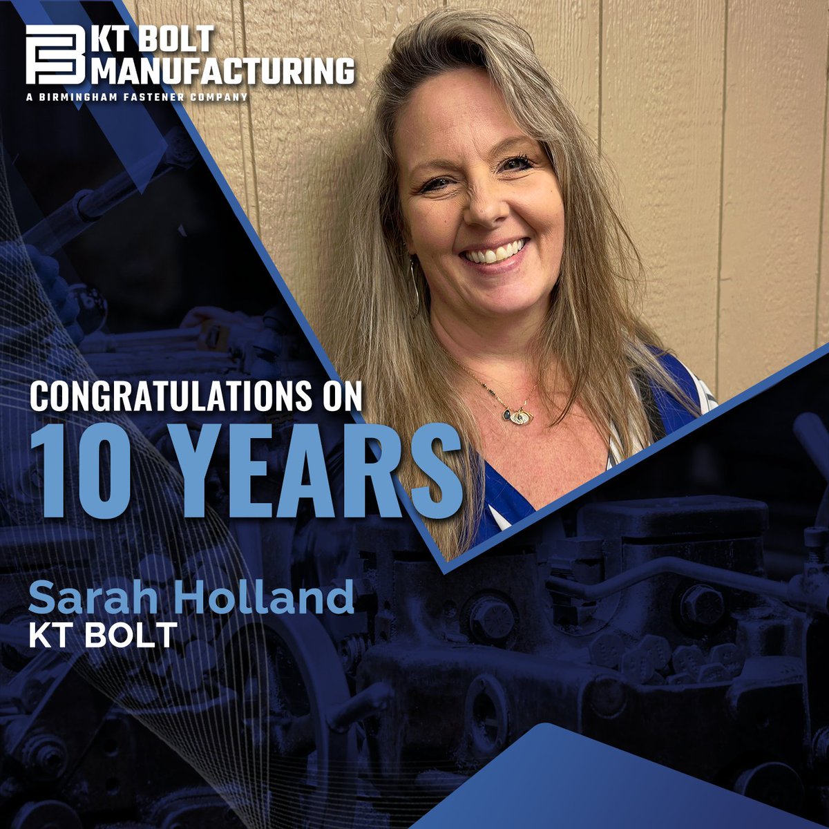 Today marks a decade of hard work, precision, and dedication from Sarah, our incredible Lab Coordinator! Sarah, we appreciate everything you do! Join us in congratulating her on this amazing milestone! #BirminghamFastener