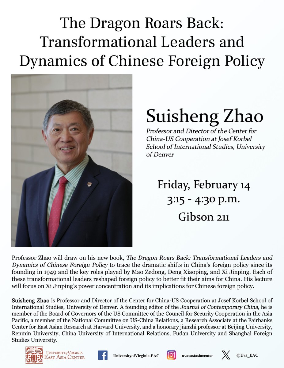 Join us this Friday at 3:15 for an exciting talk by Professor Zhao examining shifts in Chinese foreign policy!