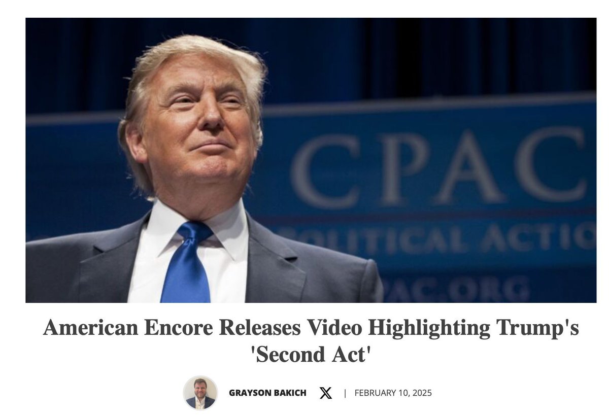 .<a href="/AmericanEncore/">American Encore</a> calls Trump's success ‘the ultimate encore performance.’ 🎤🔥

Read more about the short documentaries showcasing Americans who overcame adversity for a powerful ‘second act’ at <a href="/cactus_politics/">Cactus Politics</a>.

Follow <a href="/GraysonBakich/">Grayson</a> for more! 🇺🇸