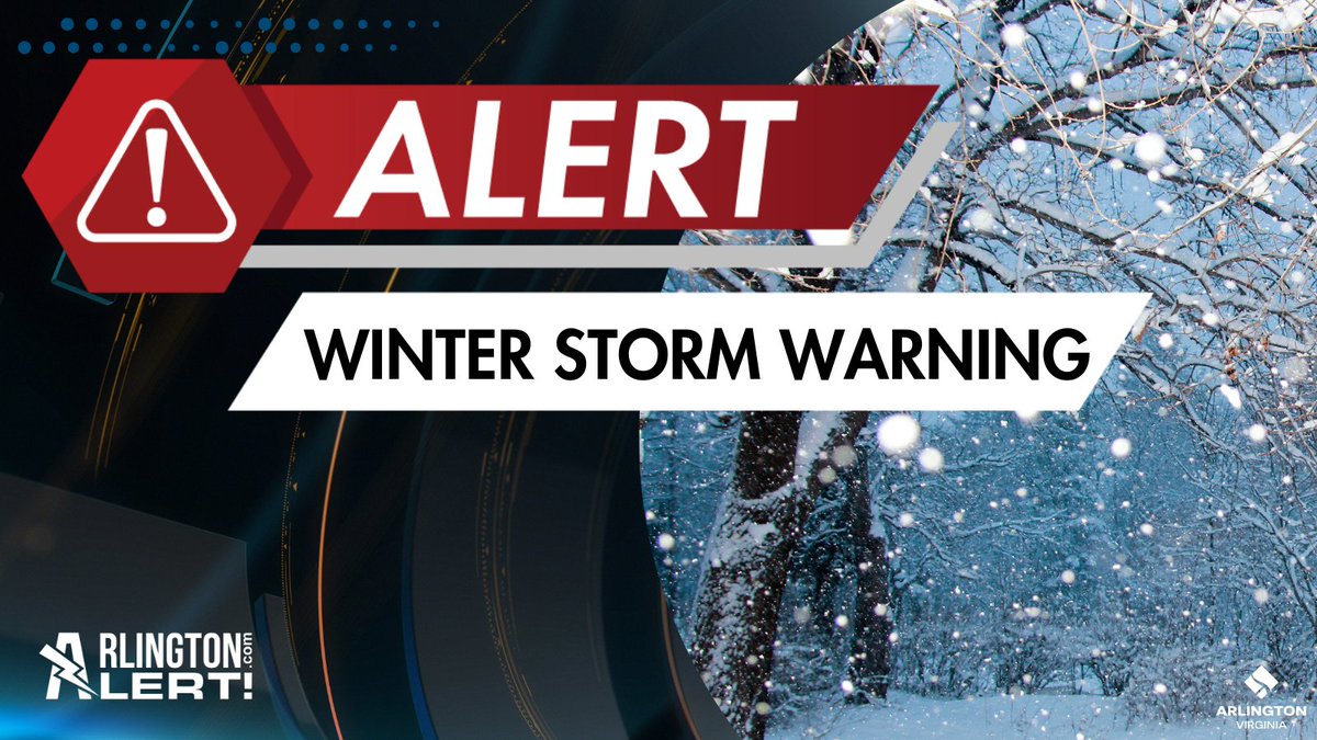 Arlington County is under a Winter Storm Warning tomorrow, February 11, at 1 PM until February 12 at 7 AM. Severe winter conditions have begun or will begin very soon. Find free County places to keep warm &amp; winter storm preparedness tip: arlingtonva.us/beprepared.