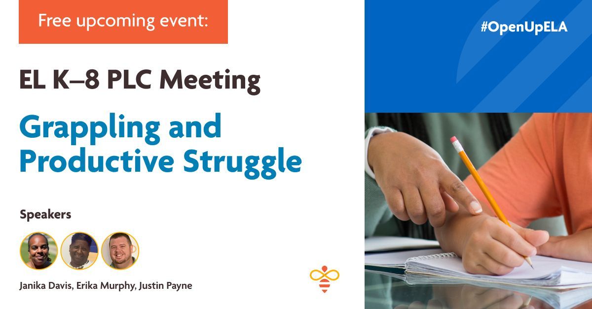 openupresources's tweet image. Join us tonight at 7:30 PM ET for a FREE 1-hour PLC! 🐝 Our Community Coaches will share valuable insights to engage your EL students. Don’t miss out on this opportunity to learn and grow together! buff.ly/4jQeEai #OpenUpELA