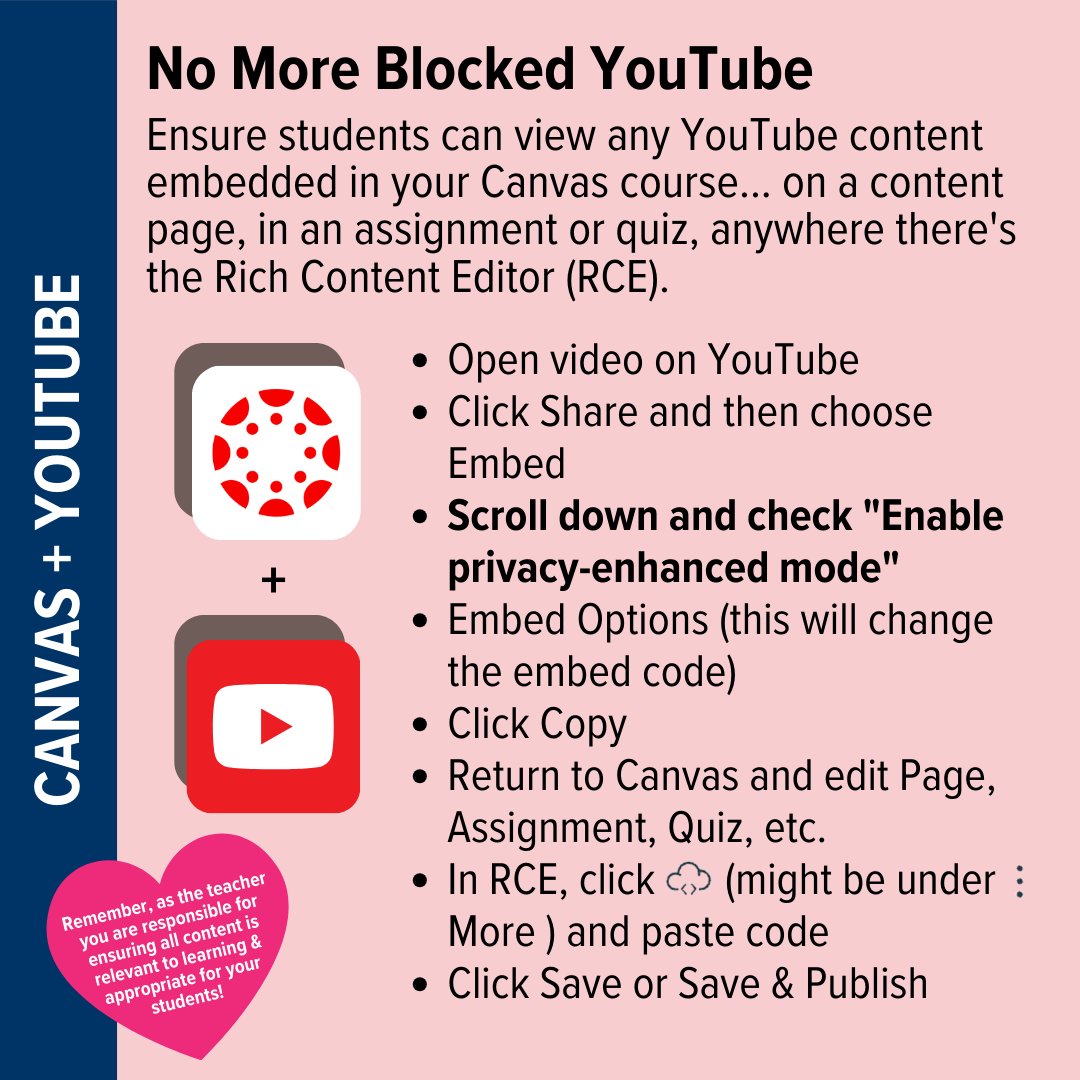 No more blocked YouTube videos in your Canvas courses! 👏 Ensure students can view any YouTube content embedded on content pages, assignments, quizzes, and anywhere with the Rich Content Editor🎥 #CanvasLMS #YouTubeInEducation