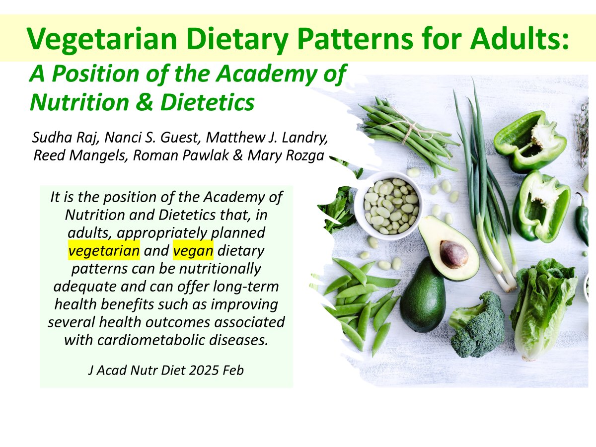📢It's here! 📊🥑🫒🫑🥬🍽️

The highly anticipated new position stand on #Vegetarian &amp; #Vegan Diets in #Adults from the Academy <a href="/eatright/">eatright</a> to replace 2016 version. 

We worked very hard reviewing &amp; analyzing🧐data for over 2 years. So proud of this group!🤩

pubmed.ncbi.nlm.nih.gov/39923894/