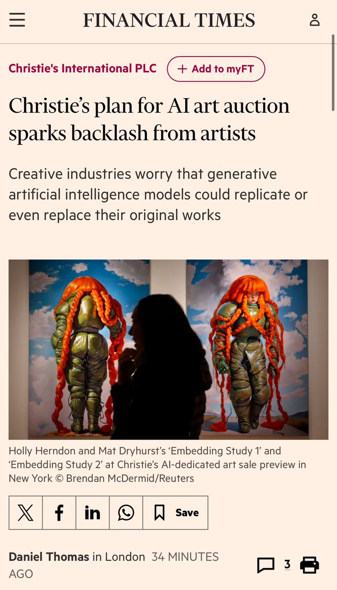 More coverage of the backlash to the Christie’s AI art auction.

I continue to think people in AI have hugely underestimated the anger among artists about the mass theft of their work to build commercial gen AI models.
