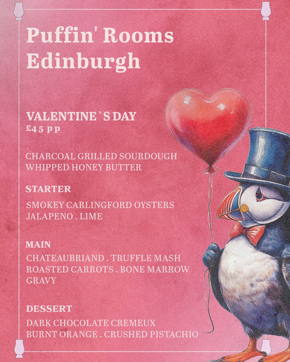 Edinburgh folks! ❤️Join us for an enchanting Valentine's Menu crafted by Chef Attila, with an intimate setting, live music, and dishes designed to delight. Pair it all with our exquisite cocktails for the perfect romantic rendezvous.

tr.ee/I_VecCriZg