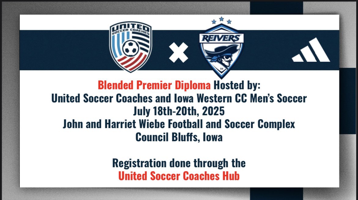 BREAKING NEWS 🚨 @unitedsoccercoaches will be hosting a Blended Premier Diploma course here on @iowawesterncc campus! It will be July 18th-20th and registration will be done through the United Soccer Coaches Hub. Link will be provided below:

hub.unitedsoccercoaches.org/event-informat…