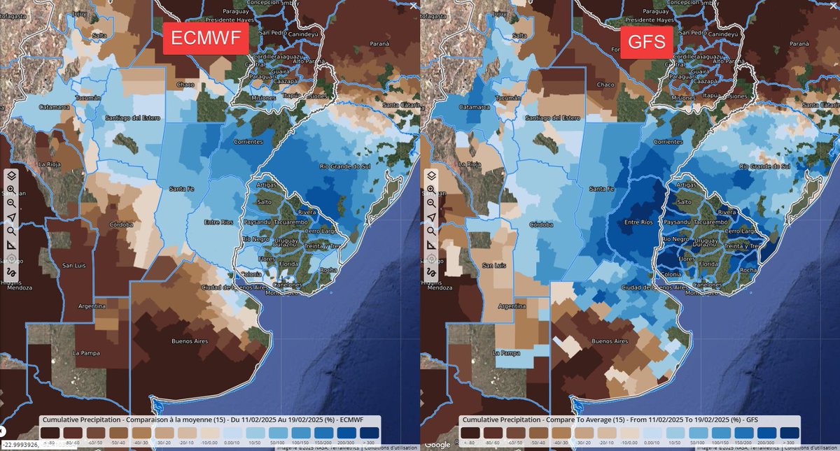 AgriMedium's tweet photo. 🌧️ More rain on the way for Argentina’s corn &amp; soybean regions! Both ECMWF &amp; GFS models signal wetter days ahead—key for crop development. Stay tuned! 🌱📊
#EarthDailyAgro #AgWeather #CropForecast https://t.co/zvveKLOTvn