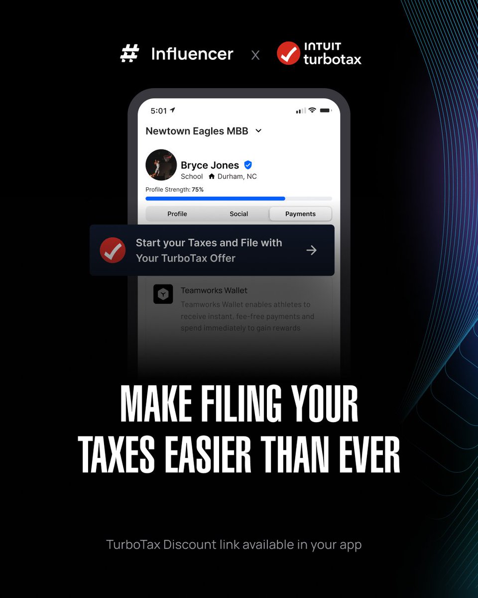 Teamworks Influencer (@inflcr) on Twitter photo Save Money & Stay Ahead! đź’¸
This tax season, stay ahead of the game and save BIG with <a href="/turbotax/">Intuit TurboTax</a>. Your Influencer athlete discount is ready for you in the app. Don’t wait—secure your savings now📲 Save Money & Stay Ahead! 💸
This tax season, stay ahead of the game and save BIG with <a href="/turbotax/">Intuit TurboTax</a>. Your Influencer athlete discount is ready for you in the app. Don’t wait—secure your savings now📲
