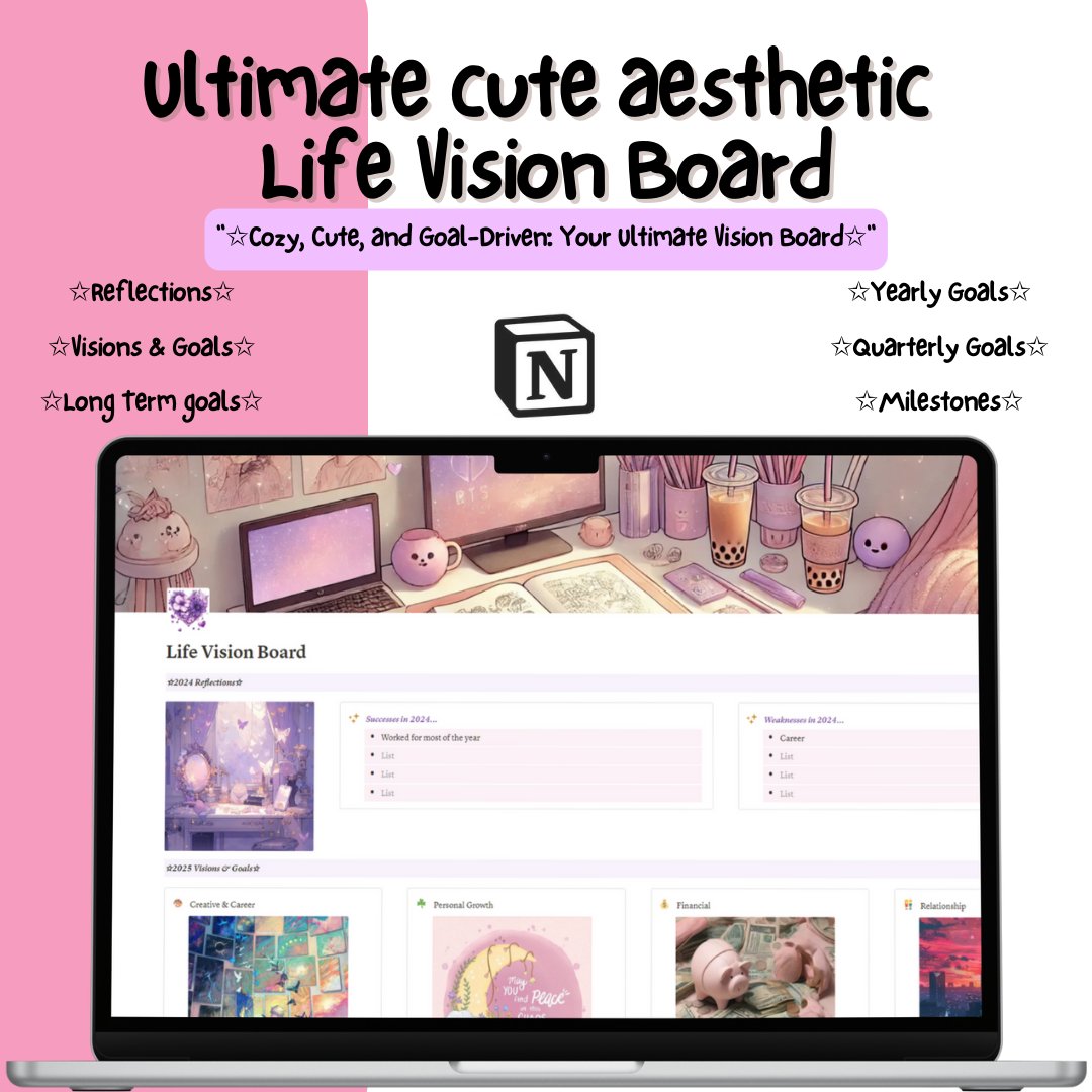 squishylilchim's tweet image. ✨ Manifest your dream life with this Aesthetic Life Vision Board Notion Template! 🎯💫
📖 Set goals, track progress &amp;amp; stay inspired—Perfect for goal-setters &amp;amp; dreamers! 🌿
🔗 Get yours now: etsy.com/uk/listing/187…
#NotionTemplate #VisionBoard #GoalSetting